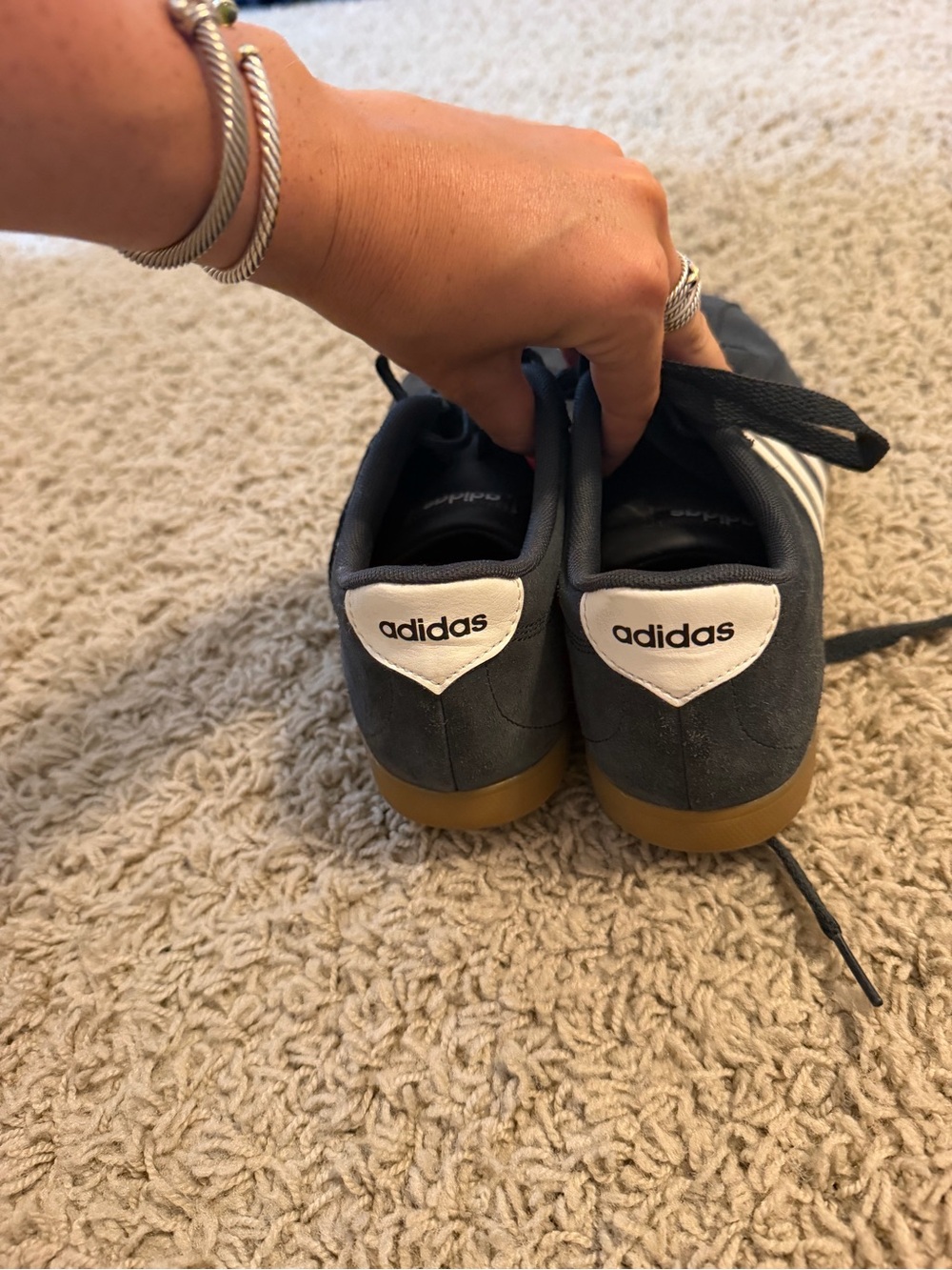 adidas Black Sneakers with White Stripes and Gum Sole - Picture 2 of 4